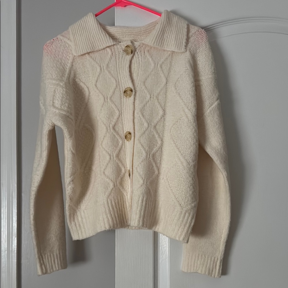 Pink Rose Cream Cable Knit Cardigan